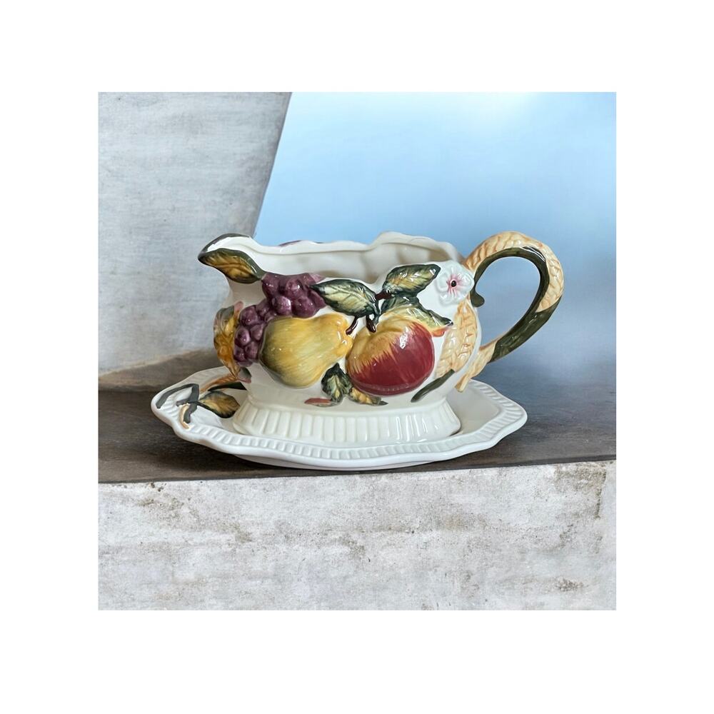 Rare Ceramic Harvest Gravy Boat & Matching Underplate Bico China